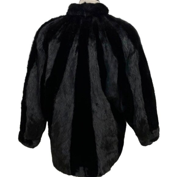 Vintage 80s Genuine Saga Mink Fur Coat M/L Black 3/4 Batwing Sleeve - Picture 2 of 16